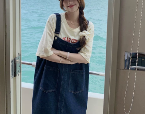 减龄牛仔背带裙女春夏小个子宽松韩版法式遮肉...