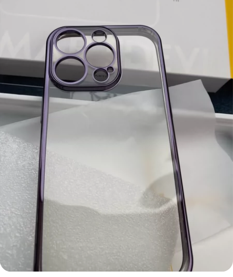 闪魔苹果14pro,透明手机壳,深紫色边框...