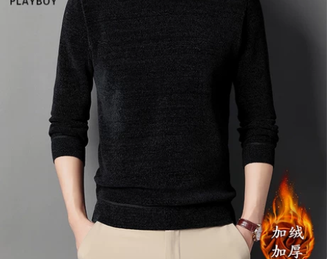 花花公子雪尼尔冬季男士加绒加厚羊绒毛衣青年...