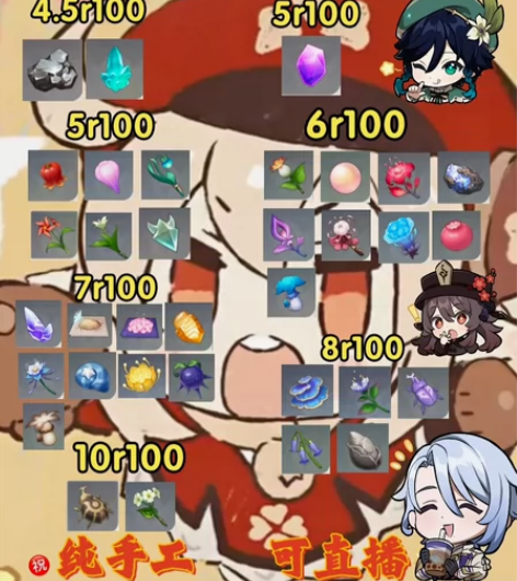 原神直播采集所有材料代肝(平均5r) 纯手...