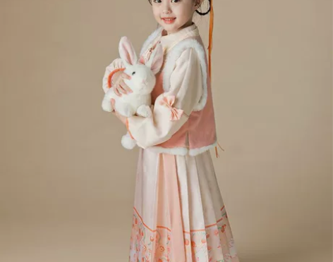 全新女童汉服拜年套装儿童冬装加绒加厚三件套...