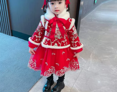 女童冬装汉服儿童加绒加厚宝宝唐装套装公主连...