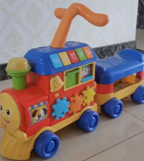 实拍多功能小火车学步车益智玩具0-3岁婴儿...