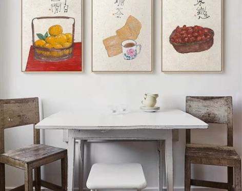 新中式艺术餐厅挂画 饭厅厨房装饰画壁画食物...