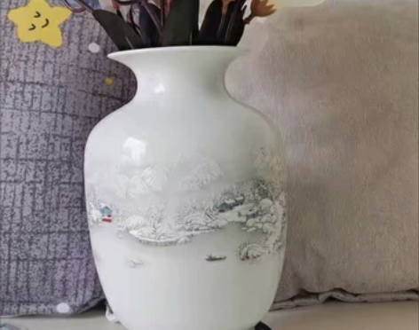全新景德镇陶瓷器雪景冬瓜花瓶加底座客厅插花...
