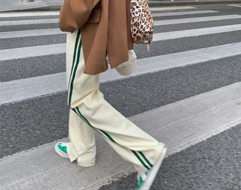 A7seven运动裤女秋季白边双杠宽松高腰...