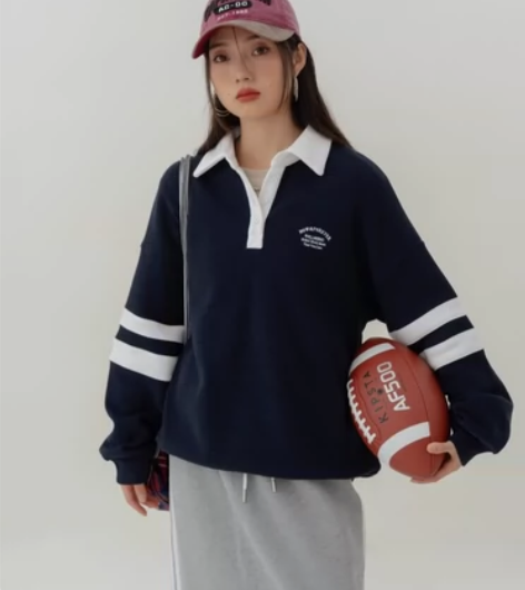 LOVEHEYNEW学院风袖口拼接Polo...