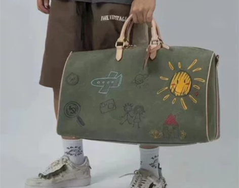 健身包男 健身包旅行包网红军风国潮涂鸦旅行...