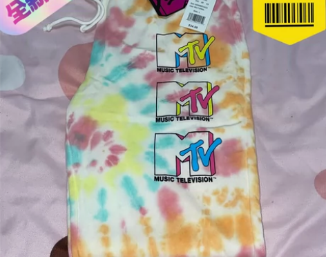 MTV薄绒长裤HipHop扎染女款卫裤 腰...