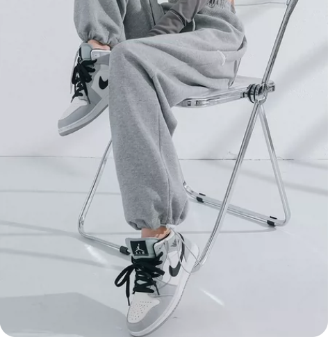 灰色运动裤女春秋季宽松束脚高腰小个子阔腿裤...