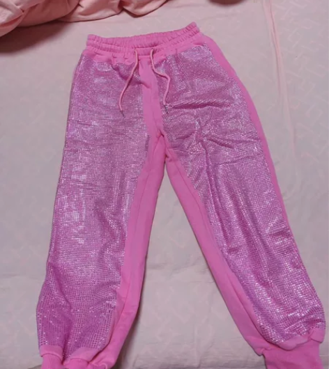 欧洲站粉色卫裤烫钻。加厚款，实拍图，看好拍...