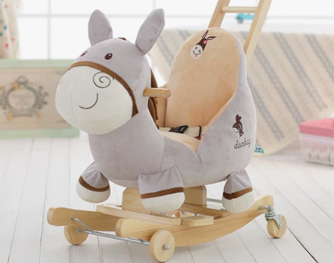 蓝鱼毛驴儿童音乐摇摇马婴儿玩具车小木马实木...