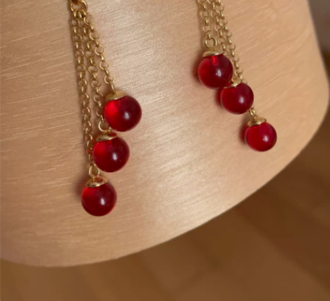 波兰纯手工925银镀金精镶琥珀波兰红流苏圆...