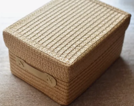 零食收纳盒日式储物盒收纳箱草编带盖收纳筐