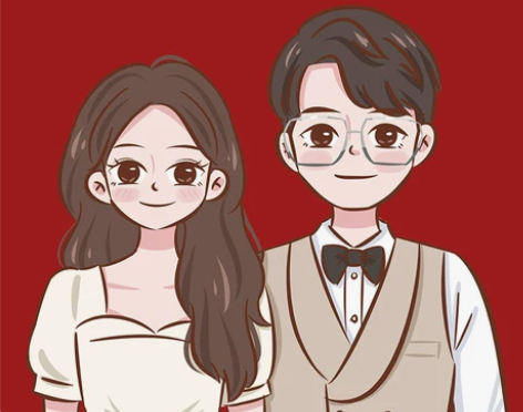 q版手绘头像 登记证照片转设计情侣卡通漫画...