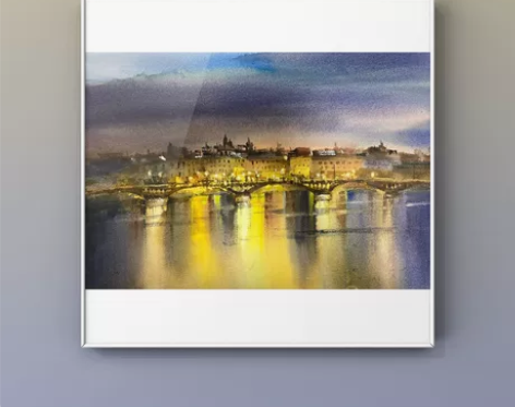 【水彩画】水彩 华灯初上 4k水彩作品，欢...