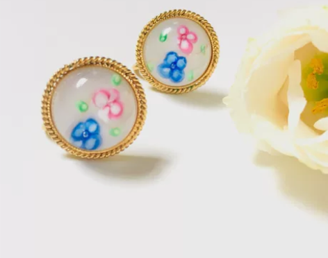 vintage 日本中古琉璃金丝圆饼耳夹 ...