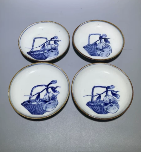 民国时期    青花竹篮丑桔盘（4只/套）...