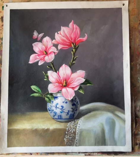 油画！纯手工纯手绘新中式玄关装饰画走廊餐厅...