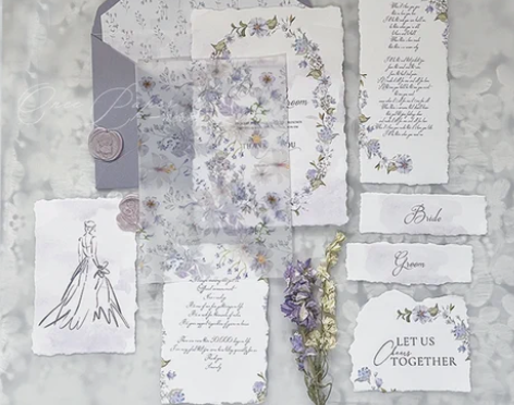 一次纸品|原创设计|烟紫浅紫粉紫婚礼 水彩...
