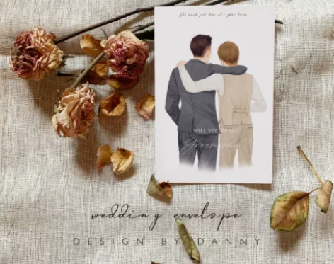 Danny画画背影系列手绘漫画伴娘伴郎邀请...