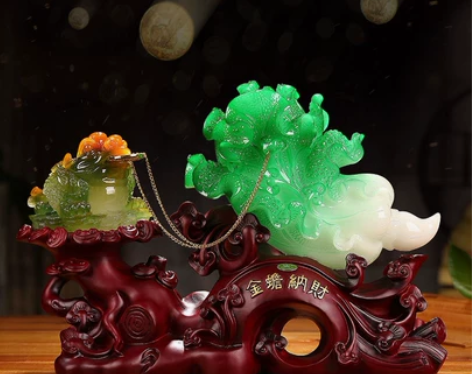 金蟾摆件玉白菜办公室桌客厅玄关电视酒柜书桌...