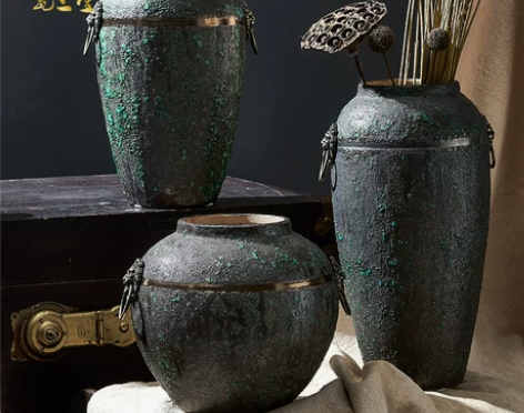 复古中式陶瓷花瓶客厅插干花玄关博古架摆件陶...