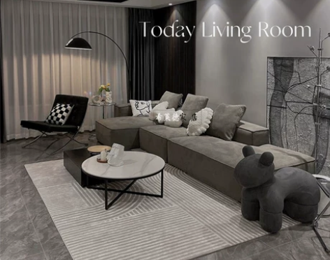 现代客厅 组合简约现代磨砂绒意式极简沙发北...