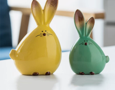 桌面小摆件陶瓷可爱兔生日礼物电视柜客厅酒柜...