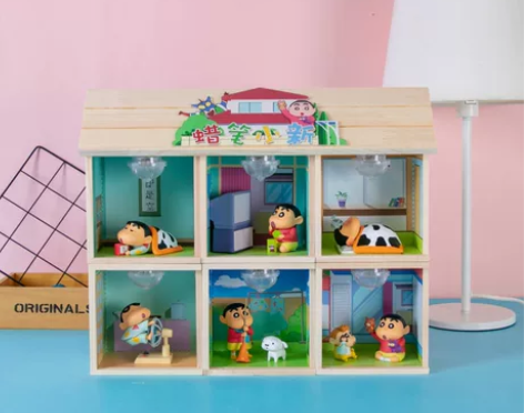 蜡笔小新日常系列盲盒收纳盒场景展示盒木质收...