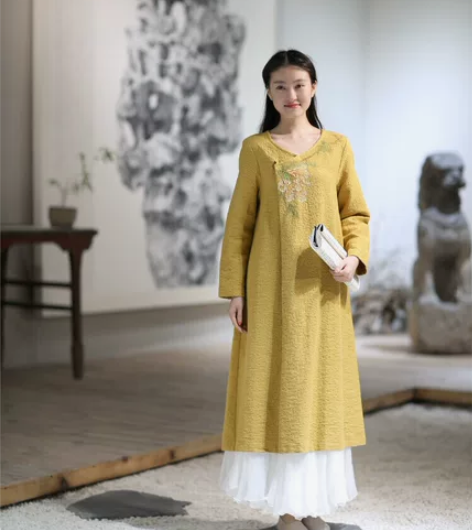 佛笑缘 春风错 手绘牡丹中式斜襟春季长裙M...