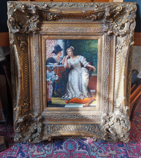 西洋vintage 大尺寸中古手绘贵族人物...