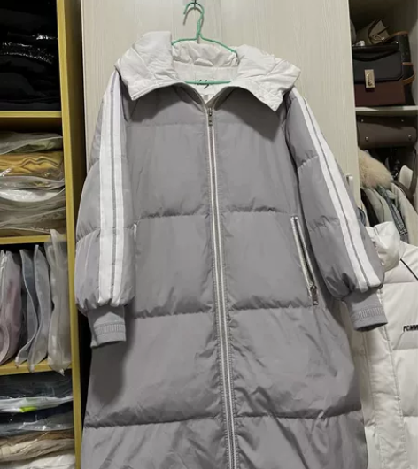 lily灰色长款鸭绒羽绒服 lily家的，...