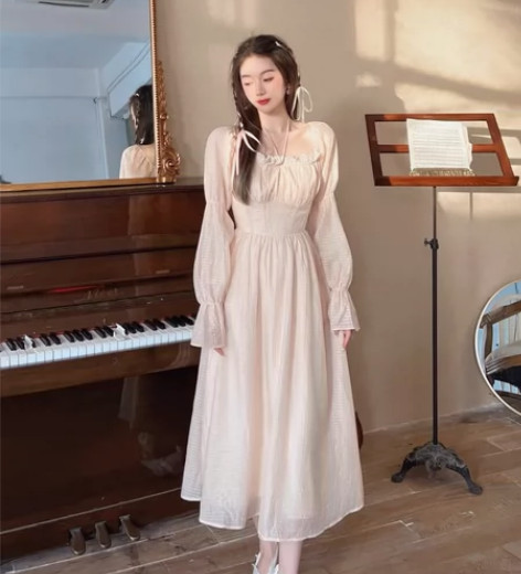 AshesStudio春日花事法式粉色抽褶...