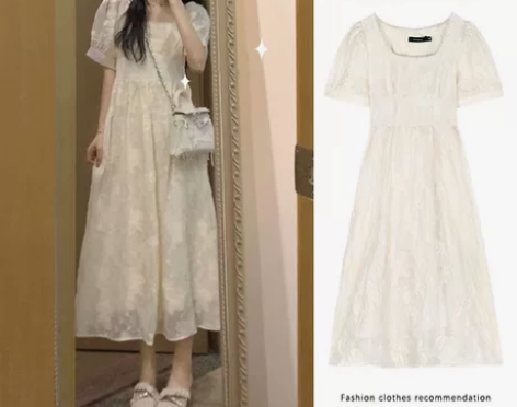 2023年新款夏季宽松高腰短袖泡泡袖仙女级...