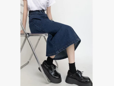 小个子开叉牛仔裙女春夏中长款高腰A字包臀长...