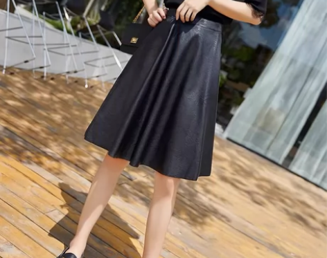 2022年秋冬季pu皮裙女半身裙中款大摆伞...