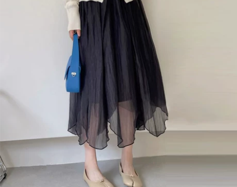不规则网纱A字半身裙女欧洲站春装2022新...
