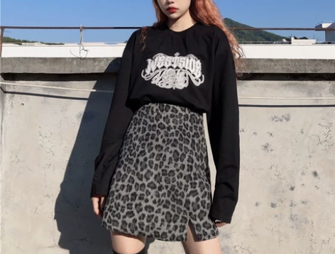 【出】毛呢豹纹半身裙女秋冬新款百搭a字裙防...