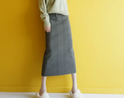 2021秋冬新款高腰显瘦一步裙后开叉弹力针...