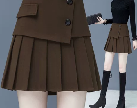 全新 毛呢百褶半身裙 面料厚实垂感很...