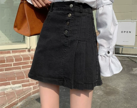 百褶半身裙女春秋2021新款高腰A字裙子设...