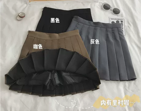 a字加厚百褶半身裙2021秋冬季新款黑色高...