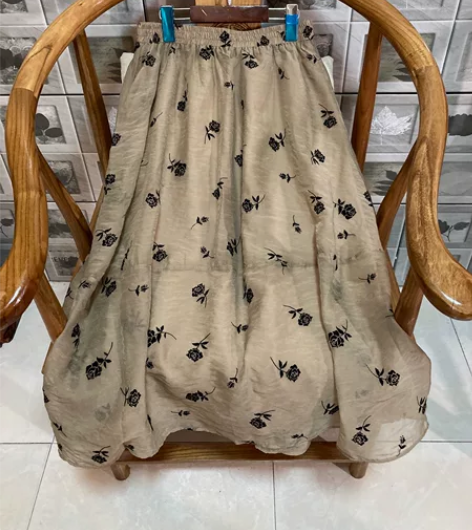 品牌单法式优雅天丝植绒玫瑰花温柔气质松紧腰...