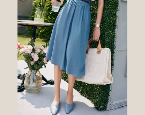 欧芮儿OLrain法式蓝色半身裙女夏季20...