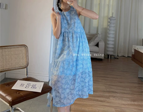 轻熟风玫瑰提花连衣裙2021韩范气质度假清...