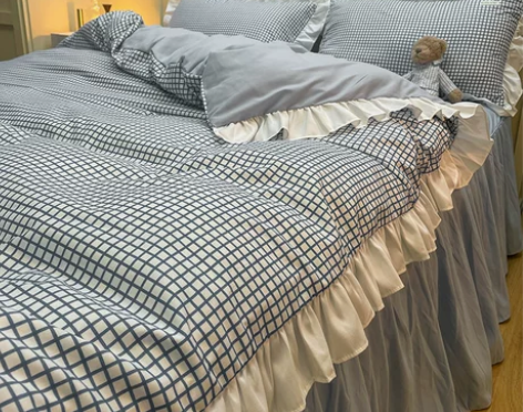 ins公主风四件套简约花边被套少女心床裙床...