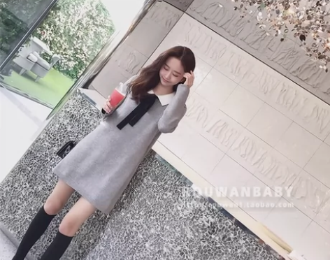 日系学院风乖乖女孩蝴蝶结系带针织连衣裙 s码