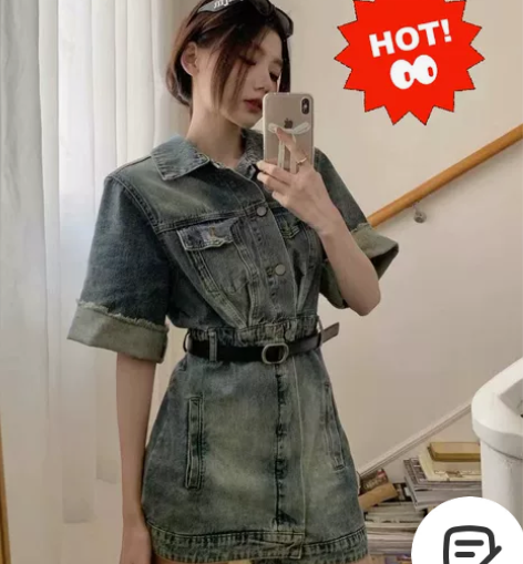 甜辣风复古牛仔连衣裙女2023夏季新款港风...