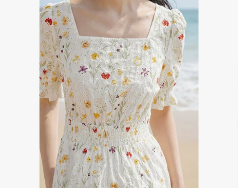 茵曼温柔风连衣裙女碎花2021年夏季新款方...